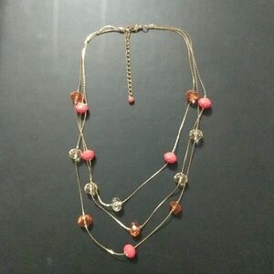 Gold Tone Faceted Bead Multi Strand Statement Neck